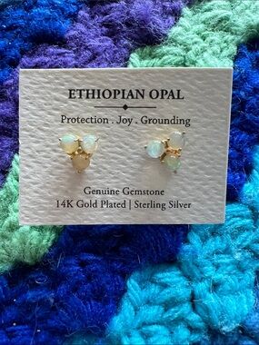 Ethiopian Opal 14K Gold Plated Sterling Silver Stud Earrings - Opalescent White